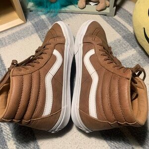 Women’s Size 9.0 VANS Sk8-Hi Shoes All Leather w/ Padded Support Rich Mocha
